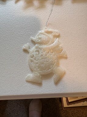 Vintage Set of 12 Glittered White Snowman ornaments